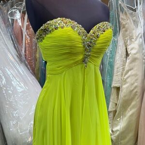 Paparazzi Neon Yellow Strapless Dress with Embellished Neckline